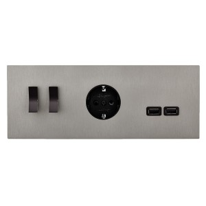 Font Barcelona | Bridge | Włącznik podwójny + gniazdo + ładowarka USB | Stal szczotkowana