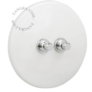 Zangra | Włącznik porcelanowy - zwierny - retro 2G | Biały połysk