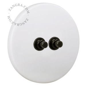 Zangra | Włącznik porcelanowy - dzwonkowy - retro 2G | Biały mat