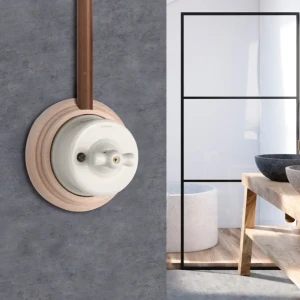Fontini | Garby | Włącznik porcelanowy w ramce drewnianej | Biały