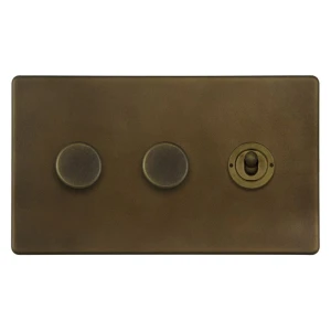 SOHO | Podwójny ściemniacz + włącznik dźwigienkowy 3G | Schodowy | Vintage Brass