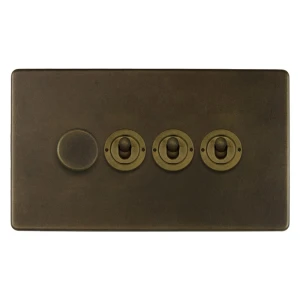 SOHO | Potrójny włącznik dźwigienkowy + ściemniacz | Schodowy | Vintage Brass