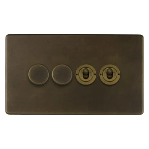 SOHO | Podwójny włącznik dźwigienkowy + podwójny ściemniacz | Schodowy | Vintage Brass