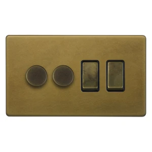 SOHO | Podwójny ściemniacz + podwójny włącznik 4G | Schodowy | Old Brass