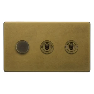 SOHO | Podwójny włącznik dźwigienkowy + ściemniacz 3G | Schodowy | Old Brass