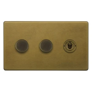 SOHO | Podwójny ściemniacz + włącznik dźwigienkowy 3G | Schodowy | Old Brass