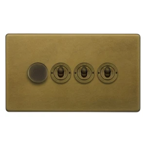 SOHO | Potrójny włącznik dźwigienkowy + ściemniacz | Schodowy | Old Brass