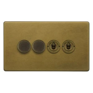 SOHO | Podwójny włącznik dźwigienkowy + podwójny ściemniacz | Schodowy | Old Brass