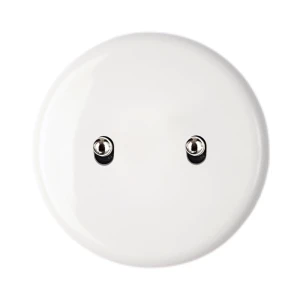 Modelec | Iris | Okrągły włącznik dźwigniowy, podwójny 2G | Porcelanowy | Biały