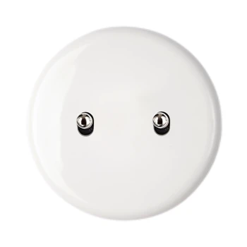 Modelec | Iris | Okrągły włącznik dźwigniowy, podwójny 2G | Porcelanowy | Biały